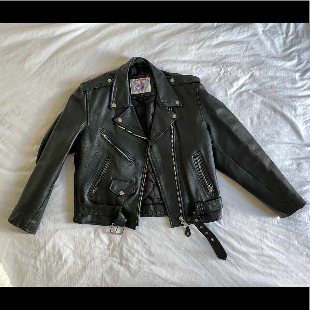 Vtg. Black Leather Biker Jacket